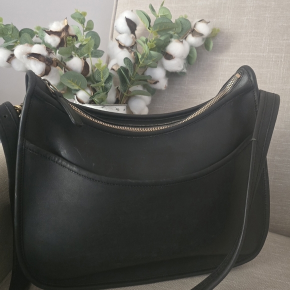 Handbags - Vintage Coach Classic Black Leather Hobo Shoulder Bag 80s 90s + Coach charm